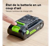Greenworks 24V 2Ah Batterie High Power USB-C & Chargeur USB-C 65 W & Câble Kit, Compatible avec Tous Les Outils Greenworks 200+ de la Série 24 V, Garantie 2 Ans - K2S2BEA