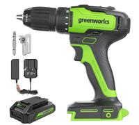 Greenworks - Kit de perceuse sans fil sans balais 24 V, 310 pouces/livres, embrayage 18+1 position, mandrin sans clé 1/2", vitesse variable, batterie 1,5 Ah avec