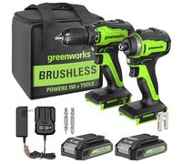 Greenworks Perceuse sans fil sans fil 24 V MAX + kit combo à impact, (2) batteries 2,0 Ah, (1) chargeur et sac inclus