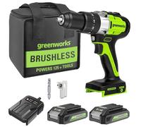GreenWorks Perceuse-visseuse à percussion sans fil 24 V sans balais (Li-ion, 24 V 60 Nm, 2 vitesses, 2 batteries 2,0 Ah, chargeur)
