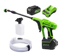 Greenworks Pistolet nettoyeur à pression sur batterie G24PWK4 (Li-Ion 24V, puissance moteur 300 Watt, pression 24 bar, débit 180 l/h, buse à 5 positions, tuyau de 6m,avec 4Ah batterie et chargeur)