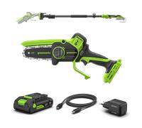 Greenworks 24V Mini Tronçonneuse 2-en-1 Sans Balais, 10cm Sans Fil, 7,8m/s, Élagueuse Électrique avec Batterie 2Ah & Chargeur 30W