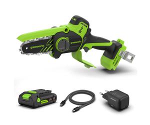 Greenworks POWERALL 24V Mini Tronçonneuse 10cm Gen. II - Batterie 2Ah