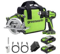 Greenworks POWERALL 24V Perceuse + Scie circulaire Kit - 2x Batteries 2Ah