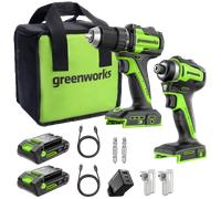 Greenworks POWERALL 24V Perceuse + Visseuse à chocs Kit - 2x Batteries 2Ah