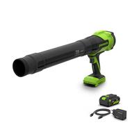 Greenworks 24V Souffleur sans Fil avec Batterie 4Ah & Chargeur Rapide 65W PD, 209km/h 7,65m³/Min Souffleur Électrique Puissant pour Jardin, Terrasse & Voiture, Vitesse Variable BL1002HA1