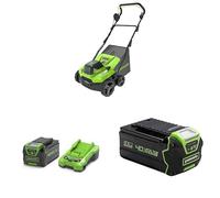 Greenworks Râteau Scarificateur Aérateur Gazon sans Fil Moteur sans Balai, 3100 TR/Min, Largeur Travail 38 cm, 5 Profondeurs, Bac Ramassage 45L,4Ah &5Ah Batterie 40V ni Chargeur, Garantie 3 Ans