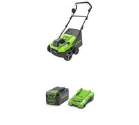 Greenworks Râteau Scarificateur Aérateur Gazon sans Fil Moteur sans Balai, 3100 TR/Min, Largeur Travail 38 cm, 5 Profondeurs, Bac Ramassage 45L,4Ah Batterie ni Chargeur, Garantie 3 Ans