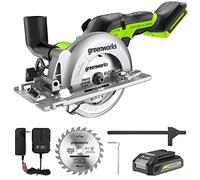 Greenworks Scie circulaire compacte 24 V sans balais de 11,4 cm (6 500 tr/min), batterie 2,0 Ah et chargeur compact inclus