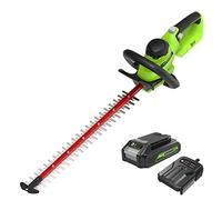 Greenworks Taille-Haies Sans Fil Brushless 24V GD24HT61K2, Lame à Double Action 61cm, Coupe les Branches et les Tiges Jusqu'à 25,4 mm d'épaisseur, 3200 SPM Avec Batterie 2ah et Chargeur