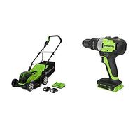 Greenworks Tondeuse à Batterie G24X2LM36K2x + Greenworks Perceuse-visseuse sans Fil GD24DD65
