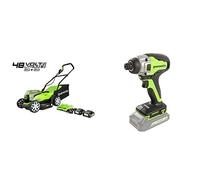Greenworks Tondeuse à batterie G24X2LM36K2x sac collecteur Réglage central de la hauteur de coupe incl. 2x 2Ah batterie et chargeur + Tournevis sans fil et perceuse GD24ID