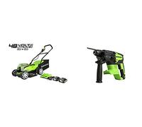 Greenworks Tondeuse à batterie G24X2LM36K2x sac collecteur Réglage central de la hauteur de coupe incl. 2x 2Ah batterie et chargeur + Greenworks Perceuse à percussion sans fil GD24SDS2