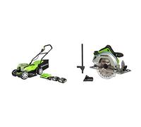 Greenworks Tondeuse à batterie G24X2LM36K2x sac collecteur Réglage central de la hauteur de coupe incl. 2x 2Ah batterie et chargeur + Scie circulaire à main sans fil GD24CS