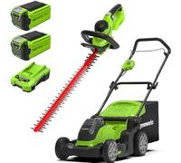 Greenworks Tondeuse à Gazon sans Fil , Largeur de Coupe 41 cm, INCLUS 2 Batteries 40V 2Ah et Un Chargeur-G40LM41K2X + Greenworks Taille-Haie , Lame Double Action de 61 cm-G40HT61