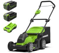 Greenworks Tondeuse à Gazon sans Fil pour Pelouses Jusqu'à 500 m², Largeur de Coupe de 41 cm G40LM41 & Batterie 40V 4Ah et Chargeur Universel Puissance 2A Kit Plus Batterie 40V 5Ah