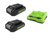Greenworks Tools Batterie G24B2 2ème génération (Batterie puissante Rechargeable Li-ION 24 V 2,0 Ah adaptée à Tous Les appareils et Batteries de la série 24 V Greenworks Tools) +Tools G24X2C Chargeur