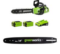 Greenworks Tronçonneuse à Batterie avec Moteur Sans Balais, Longueur Guide-Chaîne 14 Pouces (35cm), 2 Batteries 40V 2Ah, Chargeur-GD40CS15K2X + Greenworks 35cm Barre de chaîne