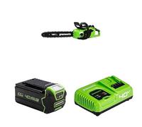 Greenworks Tronçonneuse à Batterie avec Moteur Sans Balais, Longueur Guide-Chaîne 16 Pouces (40cm), Vitesse de Chaîne 20 m/s, 3,81 kg, Anti-Rebond, 2 Batteries 40V 4Ah, Chargeur-GD40CS18K2X