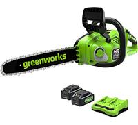 Greenworks Tronçonneuse à Batterie Moteur Sans Balais, Longueur des barres 14 Pouces (35cm), Vitesse 20 m/s, Graisseur Automatique, 2 Batteries 24V 4Ah et Chargeur Double, Garantie 3 Ans-GD24X2CS36K4X