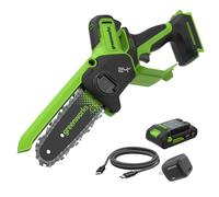 Greenworks Tronçonneuse sans fil 24V 15 cm, 6 pouces sans balais, auto-huile, vitesse 7,8 m/s, avec batterie 2Ah et chargeur 30W USB-C