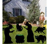 GreenYeah 6PCS Silhouette Sorcière Halloween, Silhouette de Chat Noir Effrayant, Silhouette de Jardin de Sorcière Chat Noir avec Piquets, Silhouette Effrayante Décorations d'halloween pour Cour Déco