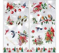 GreenYeah 9 Feuilles NoëL Autocollants Fenetre, Rouge Cardinal Oiseaux Autocollants, D'autocollants Cardinaux D'hiver pour Fenêtre, Stickers Noel Fenetre Réutilisable pour Vitrines, Façades en Verre