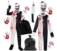 GreenYeah Deguisement Clown Tueur Adulte, Costume de Clown Terrificateur avec Capuche et Poignard, Gant, Grand Sac Noir, Terrifier Clown Combinaison Halloween, Carnaval Cosplay (XXL)