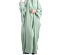 GreeSafety Robe de prière musulmane unie unie à capuche avec hijab, robe de prière pour le Ramadan, Vert, taille unique