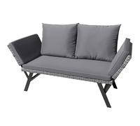 Greesum Canapé d'extérieur, mobilier de patio en rotin tissé, lit de jour convertible ou chaise double avec accoudoirs réglables, coussins et oreillers pour cour, porche, piscine, chaise longue grise