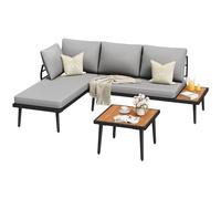 Greesum Ensemble de canapés sectionnels d'extérieur en métal en forme de L avec coussins résistants aux intempéries et table basse latérale intégrée pour jardin, gris