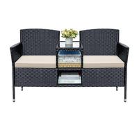Greesum Ensemble de meubles de conversation en osier avec coussins doux et table basse intégrée pour pelouse, jardin, cour, beige