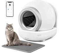 Greesum Litière Automatique pour Chat autonettoyante, Robot à litière pour Plusieurs Chats, contrôle par Application/boîte à litière à Faible Bruit avec Tapis et 2 Sacs Poubelle en Rouleau (Blanc)