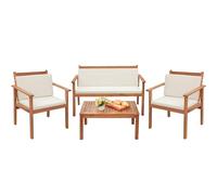 Greesum Lot de 4 chaises de bistrot avec coussins résistants à l'eau et table basse pour plage, jardin, jardin en bois d'acacia