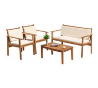 Greesum Mobilier de terrasse d'extérieur 4 pièces avec table basse et causeuse, en bois d'acacia avec coussins, pour jardin, cour, bord de piscine, blanc