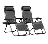 Greesum Zero Gravity Lot de 2 chaises inclinables réglables en Maille d'acier pour Plage, terrasse, pelouse, Camping, Patio avec Porte-gobelet, Plateaux et Coussins, Noir foncé