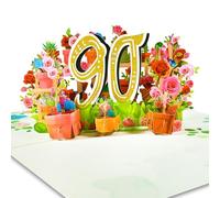 GREETING ART Carte d'anniversaire 90e anniversaire pop-up 90e anniversaire fleur pop-up cartes de vœux 3D pop-up carte d'anniversaire carte de vœux pour femmes, mères, romantisme, carte-cadeau