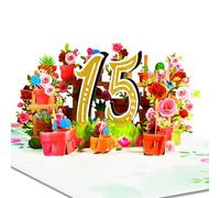 GREETING ART Carte d'anniversaire pop-up 3D pour 15e anniversaire, 15e anniversaire, pour fille, garçon, amis, adolescent, fille, fils, enfants