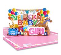 GREETING ART Carte pop-up pour bébé fille - Carte de naissance 3D ou cadeau d'argent, félicitations pour bébé, carte de félicitations pour la naissance de la fille, carte de bienvenue pour bébé fille