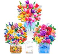 GREETING ART Lot de 3 cartes pop-up pour bouquet de fleurs 3D, carte d'anniversaire pop-up pour femme, maman, épouse, sœur, carte pop-up pour mariage, fête des mères, anniversaire, remerciement, bon