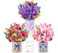 GREETING ART Lot de 3 cartes pop-up pour bouquet de fleurs, carte d'anniversaire 3D, carte pop-up pour mariage, remerciement, bon rétablissement, carte de fête des mères pour femmes, mères