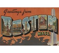 Greetings from Boston, Massachusetts (Orange) Plaque en métal rétro Style vintage 20,3 x 30,5 cm