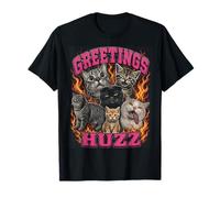 Greetings Huzz Funny Cat Meme Bootleg Graphic Y2K T-Shirt