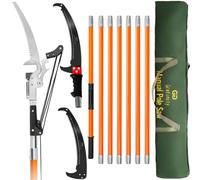 Grefinity Scie à élaguer télescopique 2-en-1 2,38-8,23 m perche 8 sections filetée, 2 lames acier carbone + sécateur poulie géant, outil pro arbres fruitiers jardin, Orange