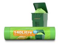 GreFusion Sacs poubelles compostables 100% pour bacs à déchets 140L - Lot de 10 sacs pour déchets alimentaires avec certificat EN13432