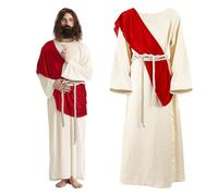 greitenty Costume de Jésus pour homme adulte - Costume de pape Jésus - Robe de berger avec écharpe, châle et corde à la taille - Pour fête d'Halloween