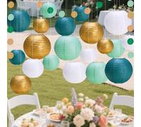 Greitsyy 21 Pièces Lampion Papier Vert Sauge, Lanterne Papier Exterieur, Lanternes Chinoises, avec anneau rond, pour Mariage Bohème,Anniversaire,Baby Shower,Bridal Shower