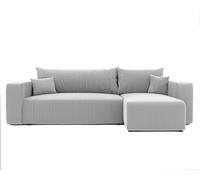 GREKPOL Canapé d'Angle Convertible 145x248 à Gauche ou à Droite - 3 Places Avec Espace de Rangement - Lit - Sofa Clair Gris