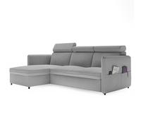 GREKPOL Canapé d'angle Convertible 220x160 - Tissu Soro - à Gauche ou à Droite - Canapé 3 Places Convertible avec Espace de Rangement - Sofa Gris Clair
