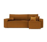GREKPOL Canapé d'angle Convertible 244x145 Velours Côtelé à Gauche ou à Droite - Canapé avec Espace de Rangement - Sofa Rouge Brique